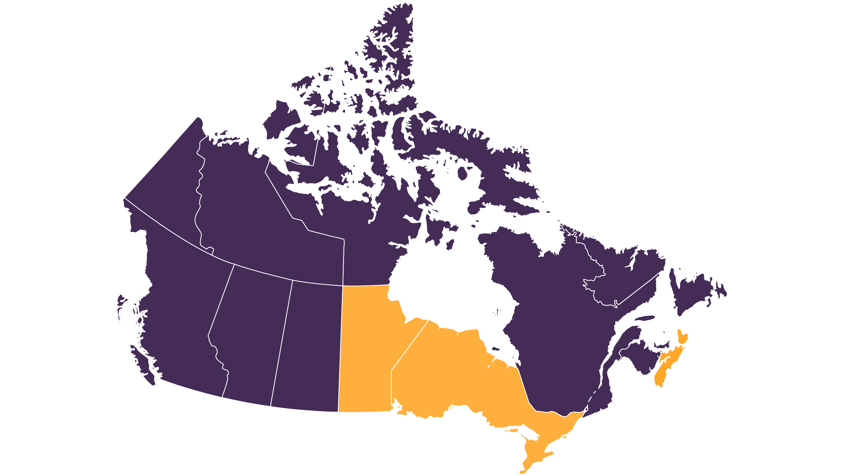 A map of Canada shows Manitoba, Ontario, and Nova Scotia highlighted in yellow.