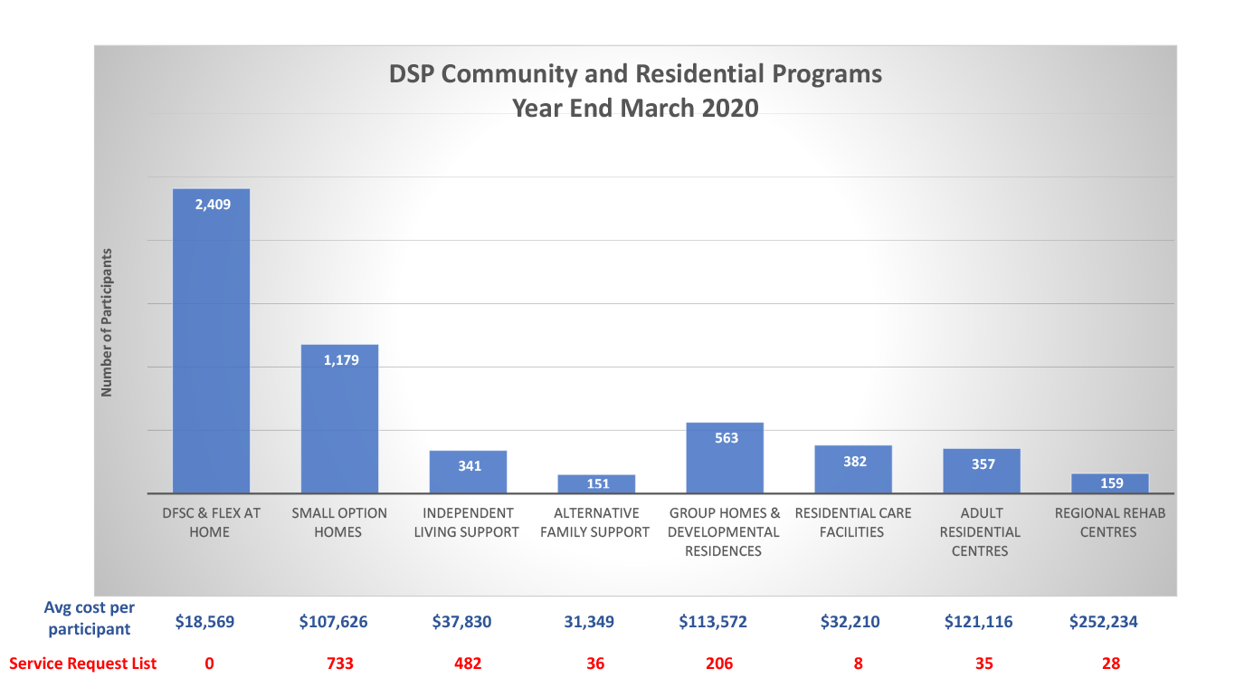 A bar graph depicting statistics of the DSP Community and Residential Programs from 2020