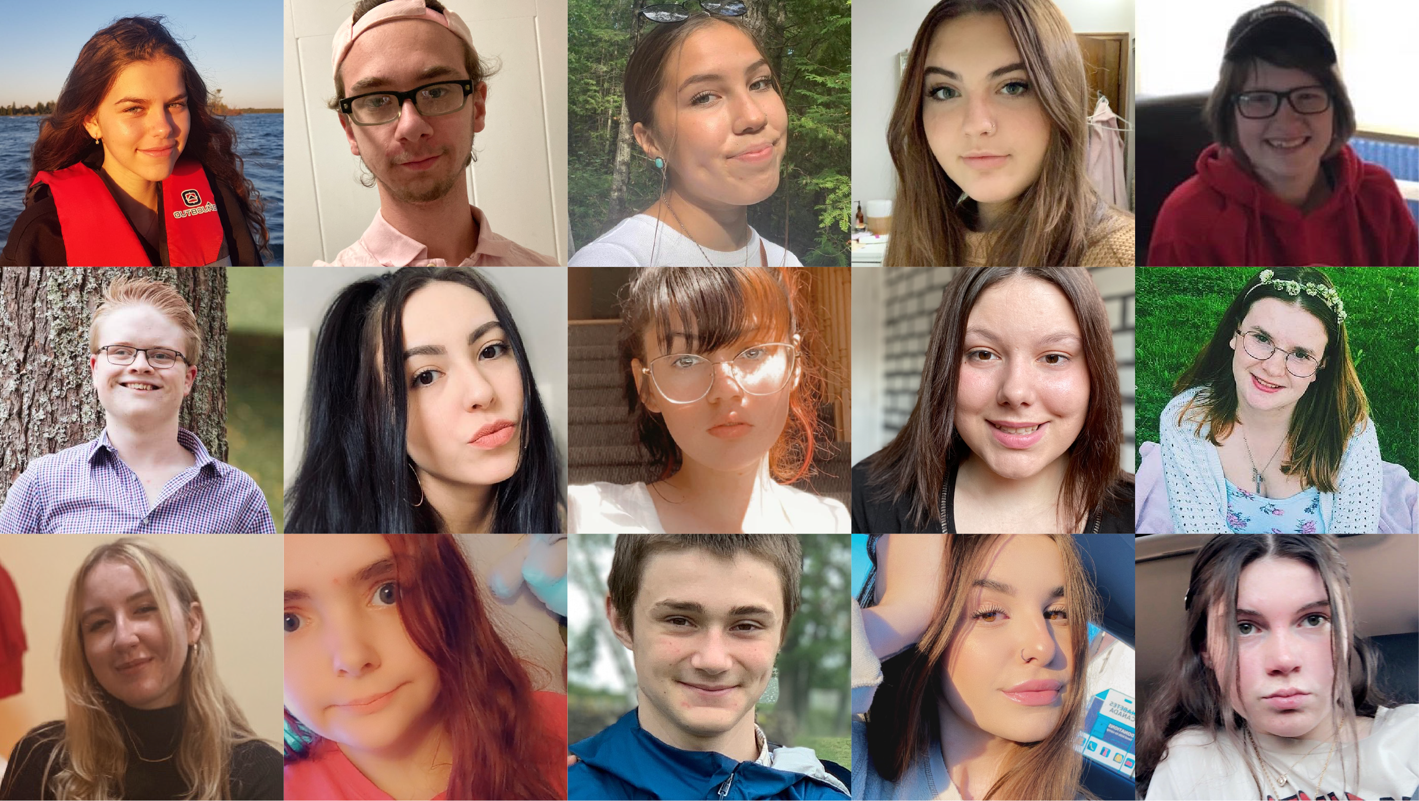 A grid of images showing the 15 youth who participated in the project.
